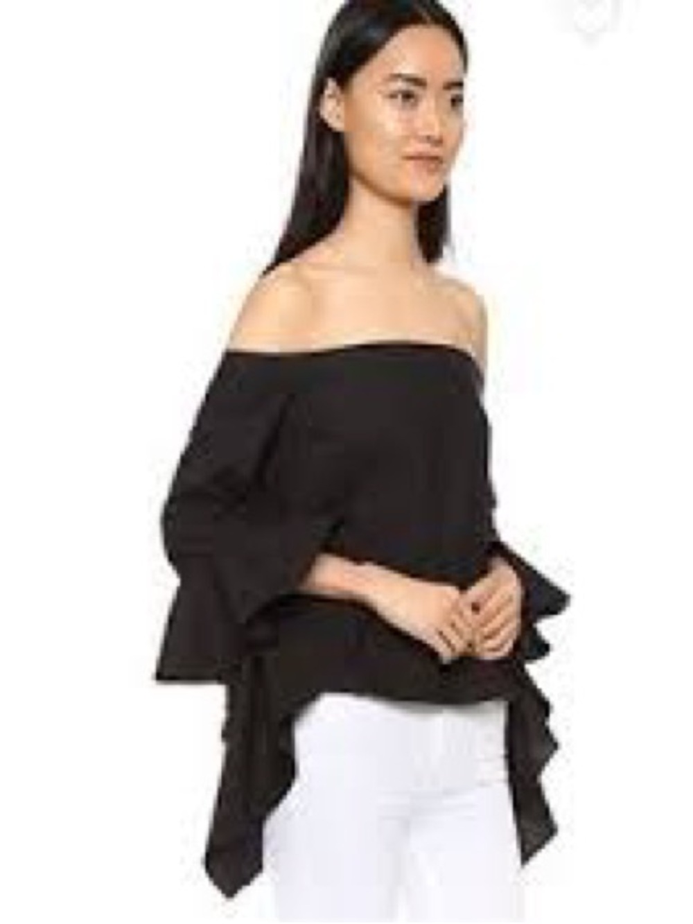 MLM Black Off-Shoulder Ruffle Sleeve Top